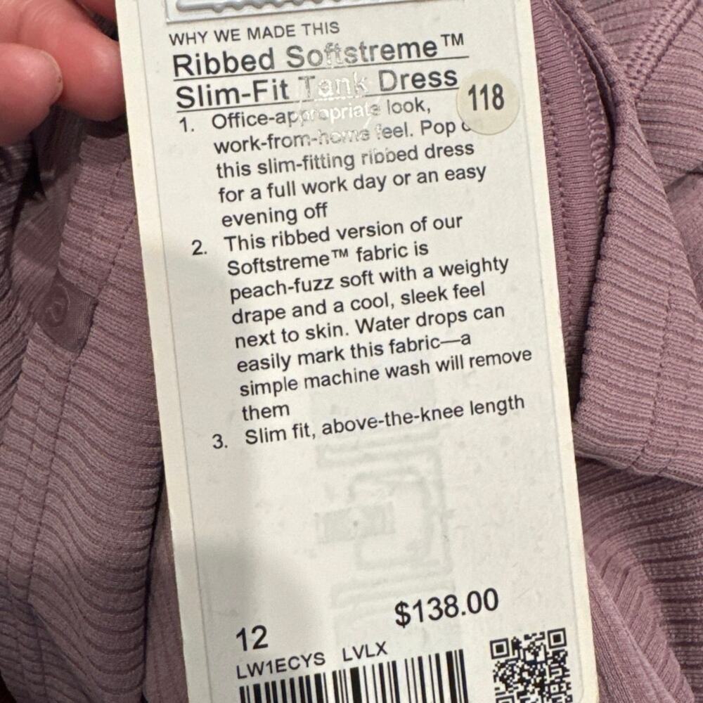 NWT Lululemon Ribbed Softstreme Slim-Fit Tank Dress Lavender Lux Size 12 - Picture 4 of 4